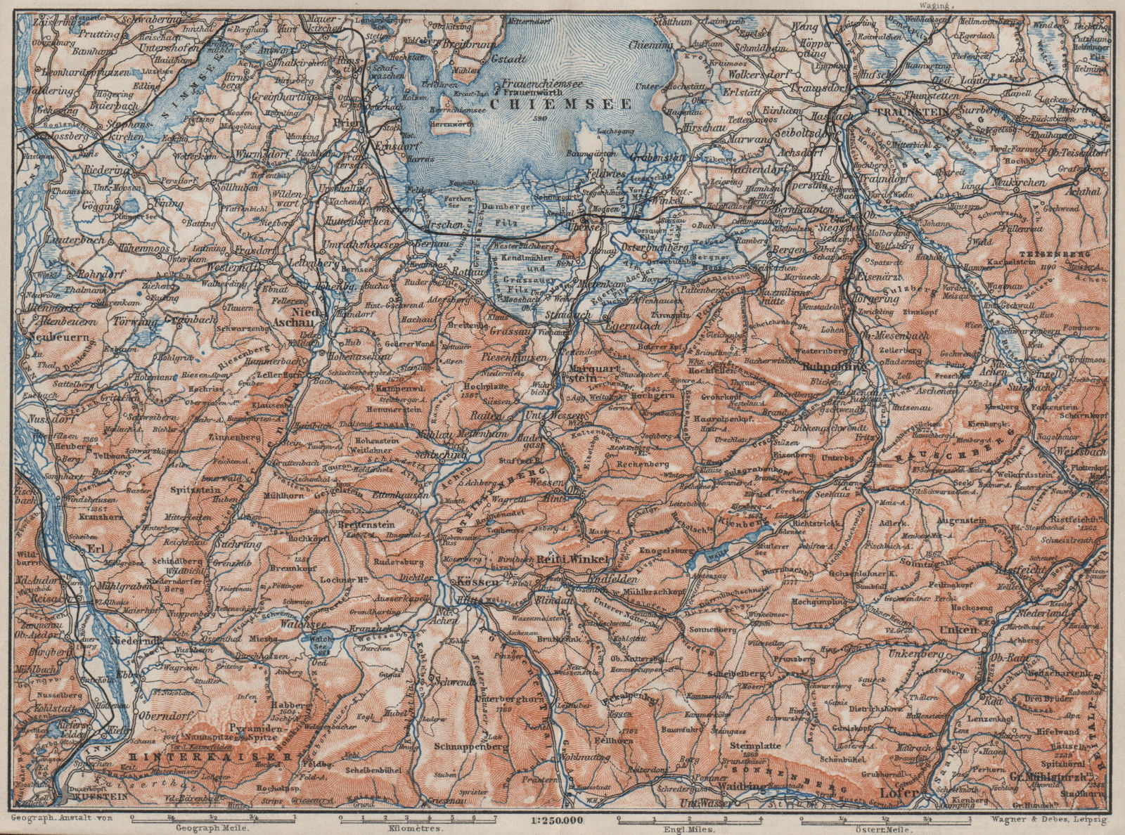 CHIEMSEE, CHIEMGAU & environs. Kufstein Traunstein Lofer Kössen karte 1902 map